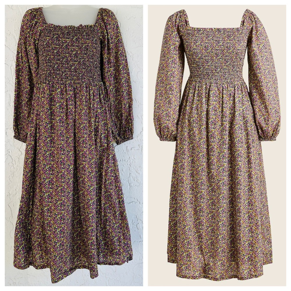 J.Crew Liberty Smocked Floral Midi Dress Cottagecore Boho Busy Lizzy Women Small